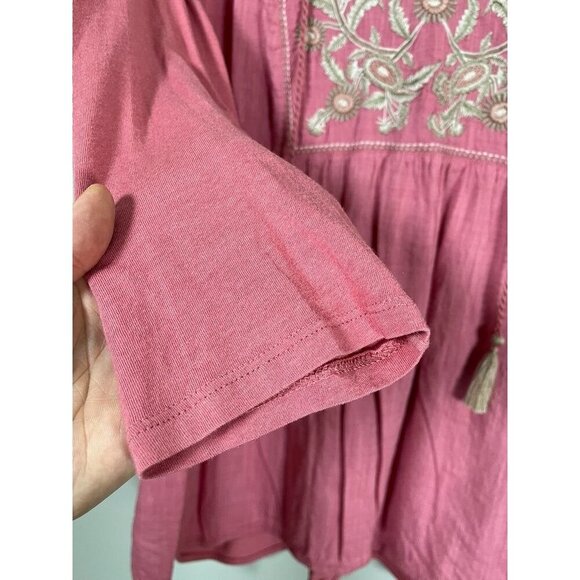 J Jill Floral Embroidery Top XL Pink Boho Western Feminine Hippie Tassel Classic - Picture 3 of 11